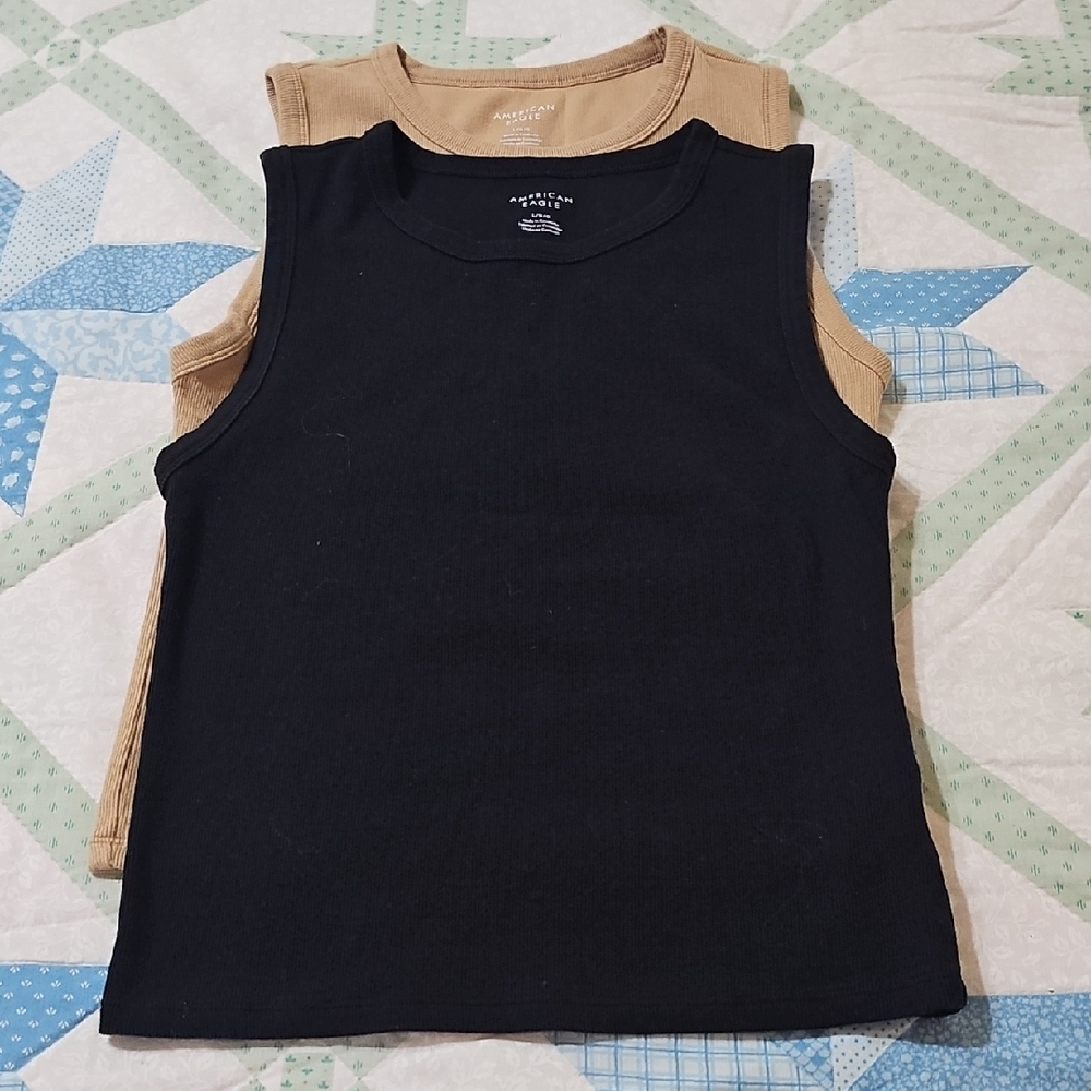 American Eagle Black and Tan Knit Tank Tops Sz L